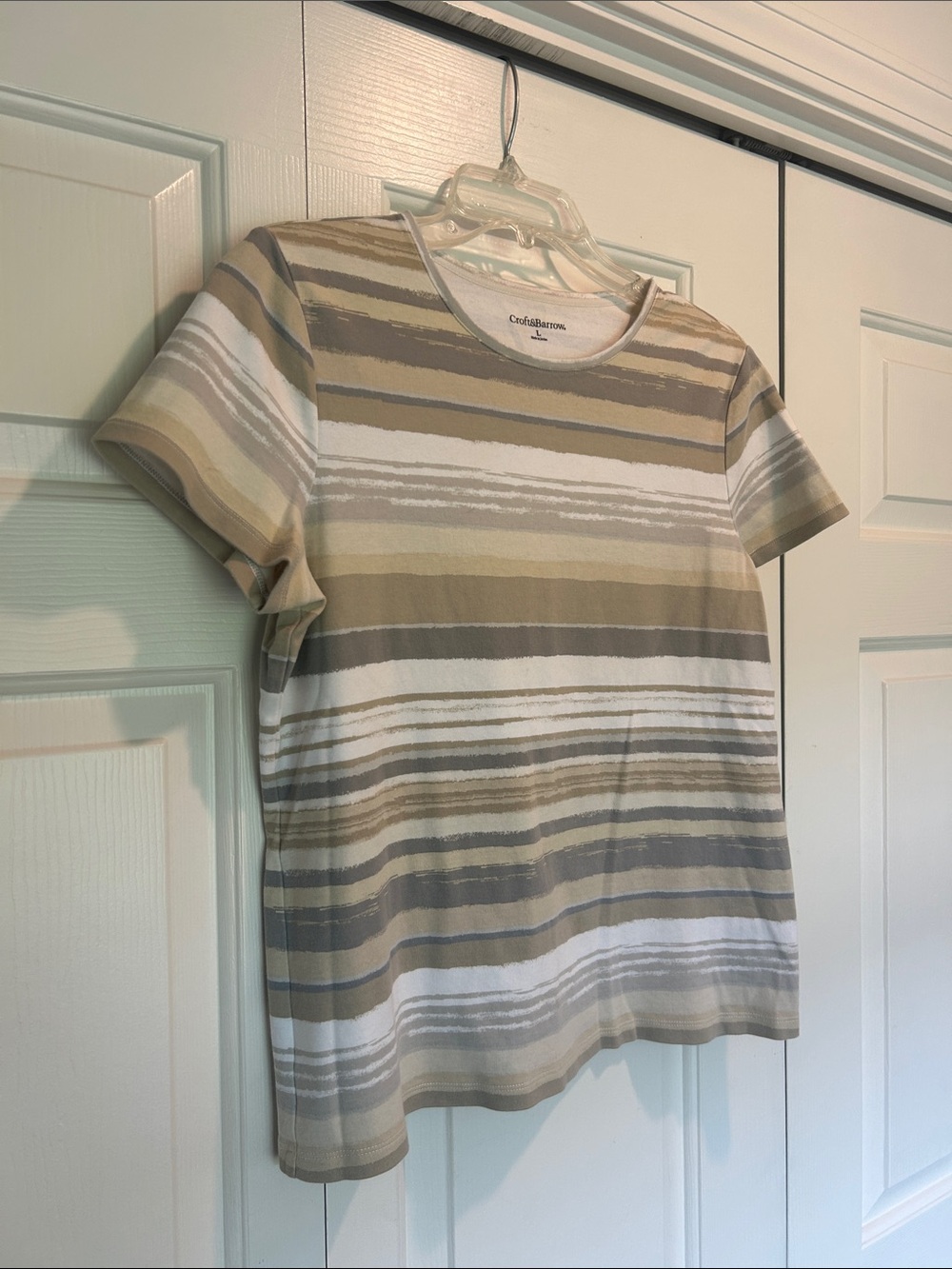 croft & barrow Beige and Cream Striped Short Sleeve Tee